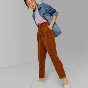 Soft corduroy pleated highrise paper bag boyfriend pants